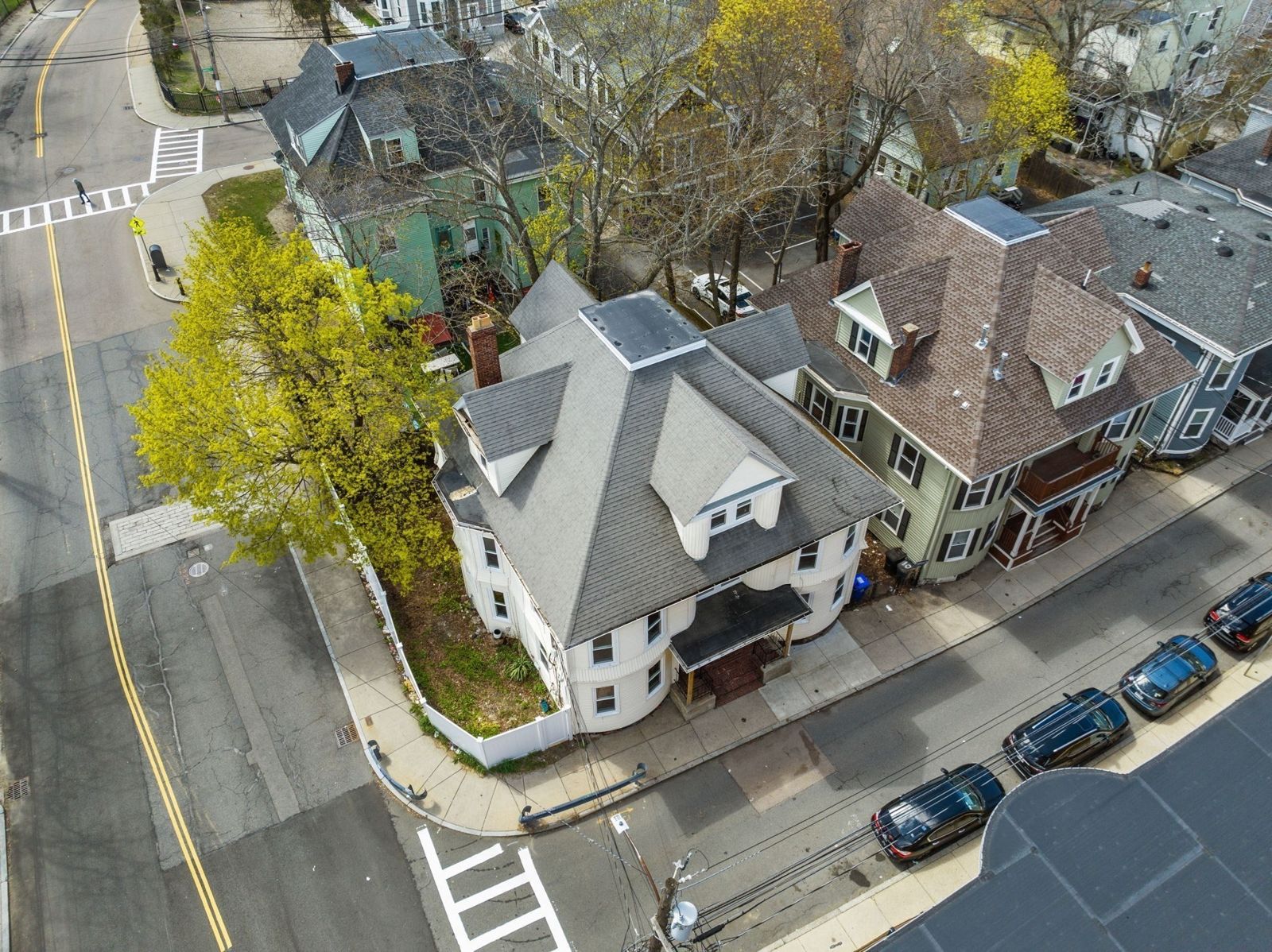 Aerial view of the corner lot